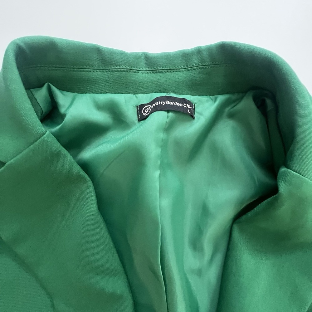 Womens Green Pant Suit Set Large Wide Leg Blazer Office Career Business Chic - Picture 4 of 12